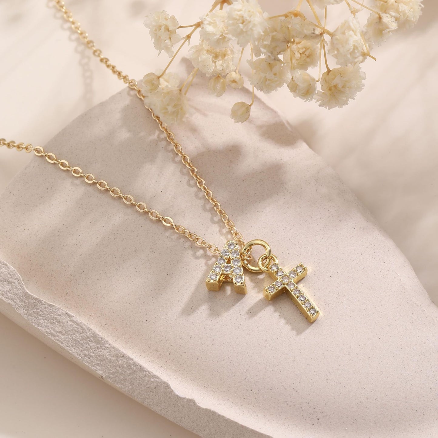 New Cross Bubble 26 Letter Versatile Gold Necklace
