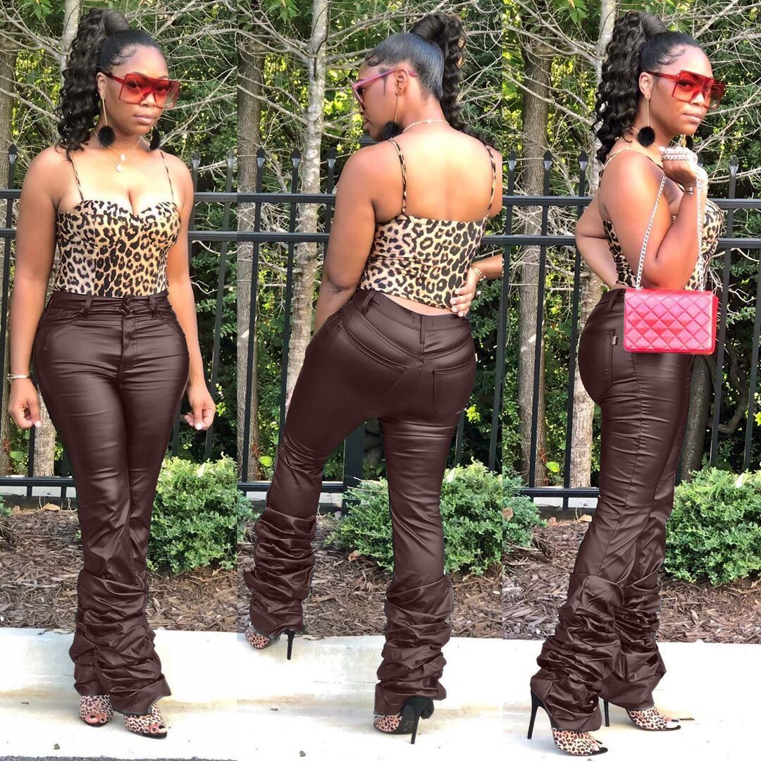 Pendant Hem Pile Leather Long Trousers Woman