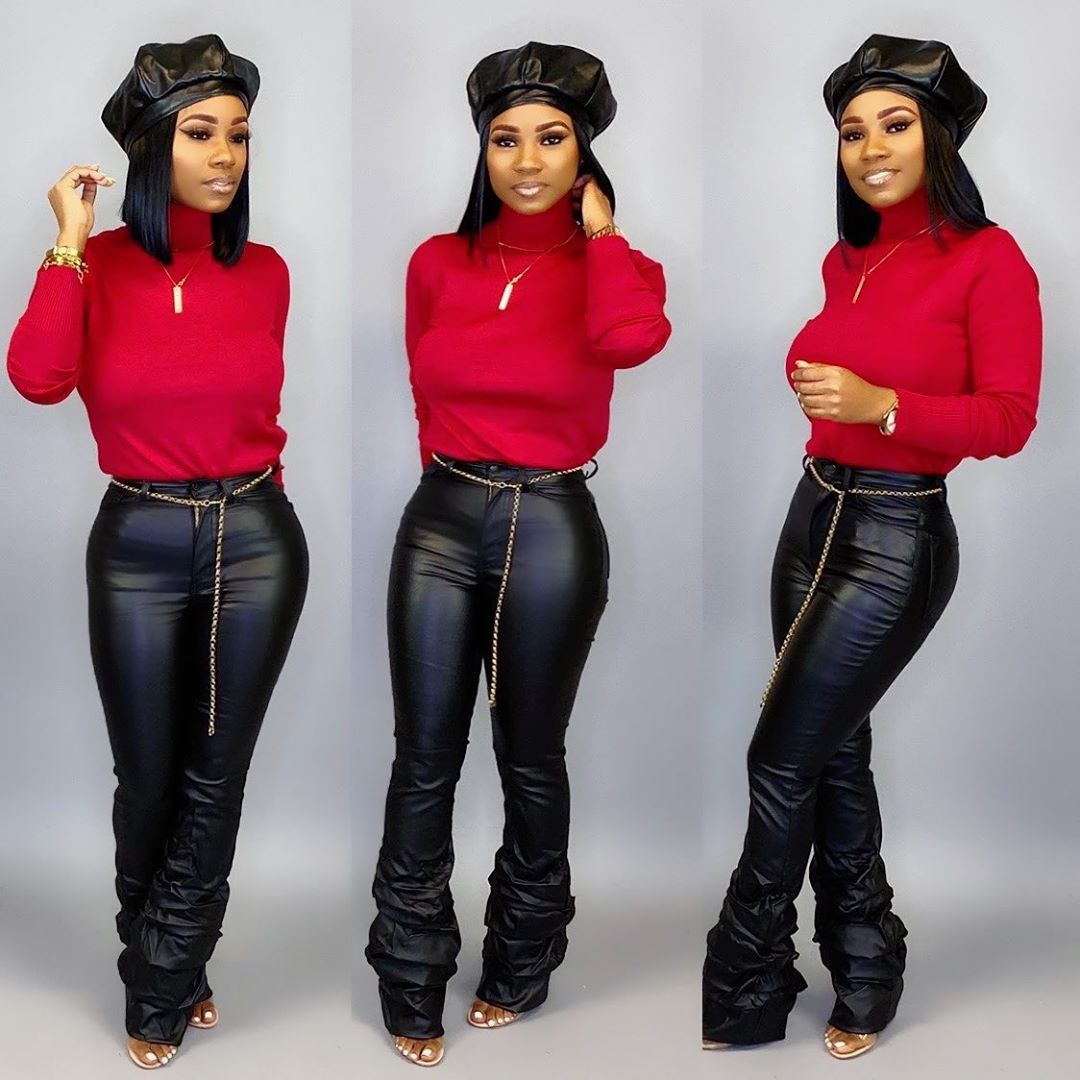 Pendant Hem Pile Leather Long Trousers Woman