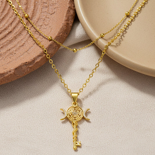 Serpentine Key Double Layered Necklace