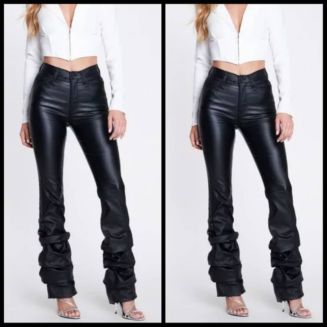 Pendant Hem Pile Leather Long Trousers Woman