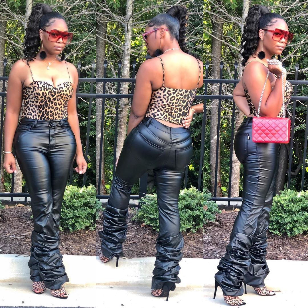 Pendant Hem Pile Leather Long Trousers Woman