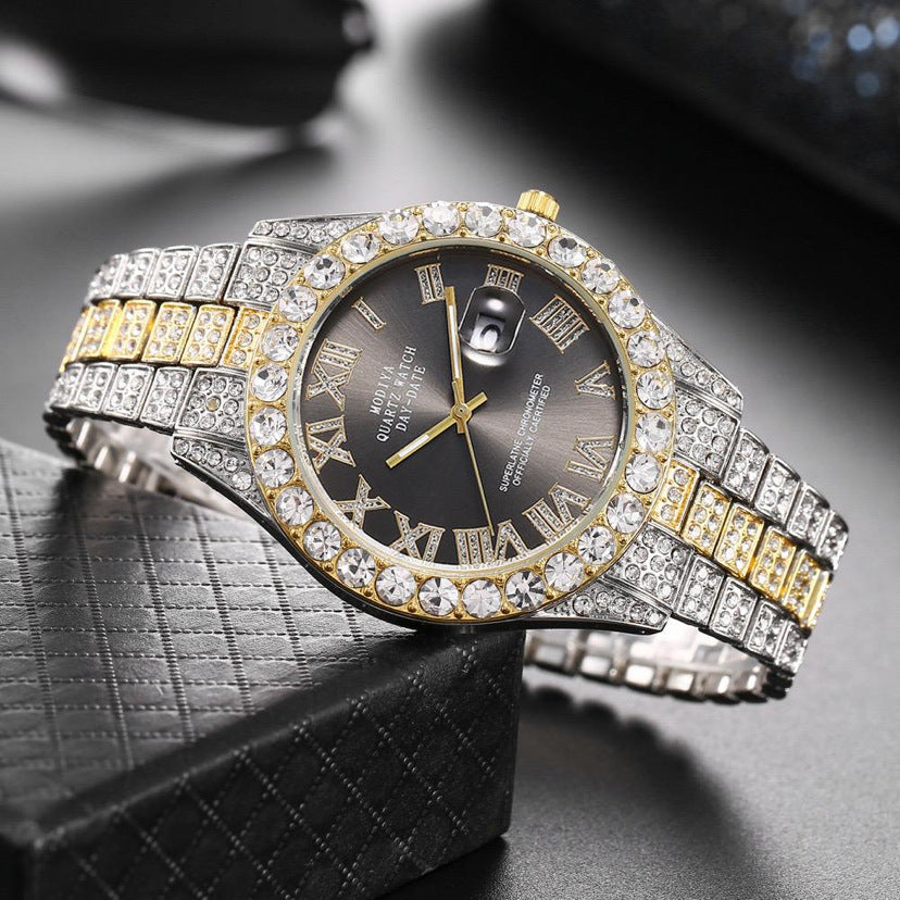 Roman Numeral Dial Steel Band Quartz Watch