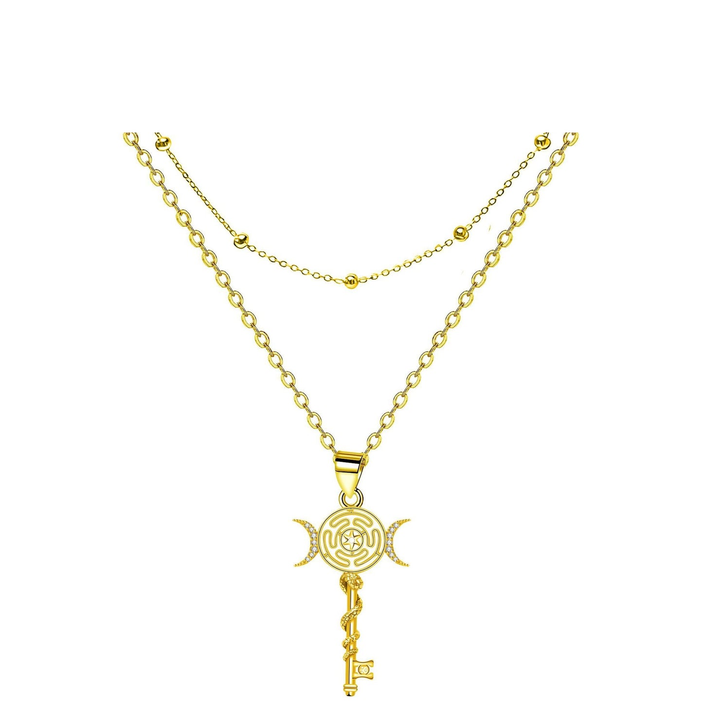 Serpentine Key Double Layered Necklace