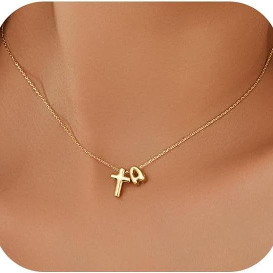 New Cross Bubble 26 Letter Versatile Gold Necklace